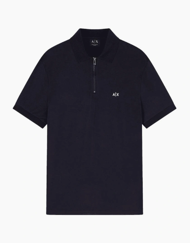 Slim Fit Stretch Technical Navy Zip Polo Shirt