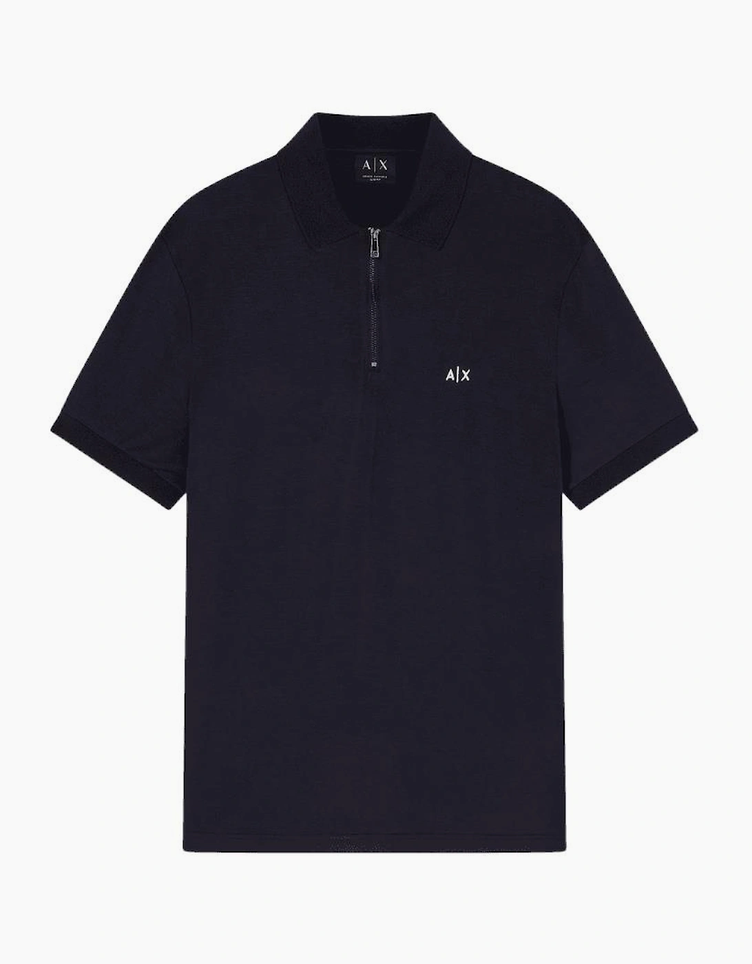 Slim Fit Stretch Technical Navy Zip Polo Shirt, 5 of 4