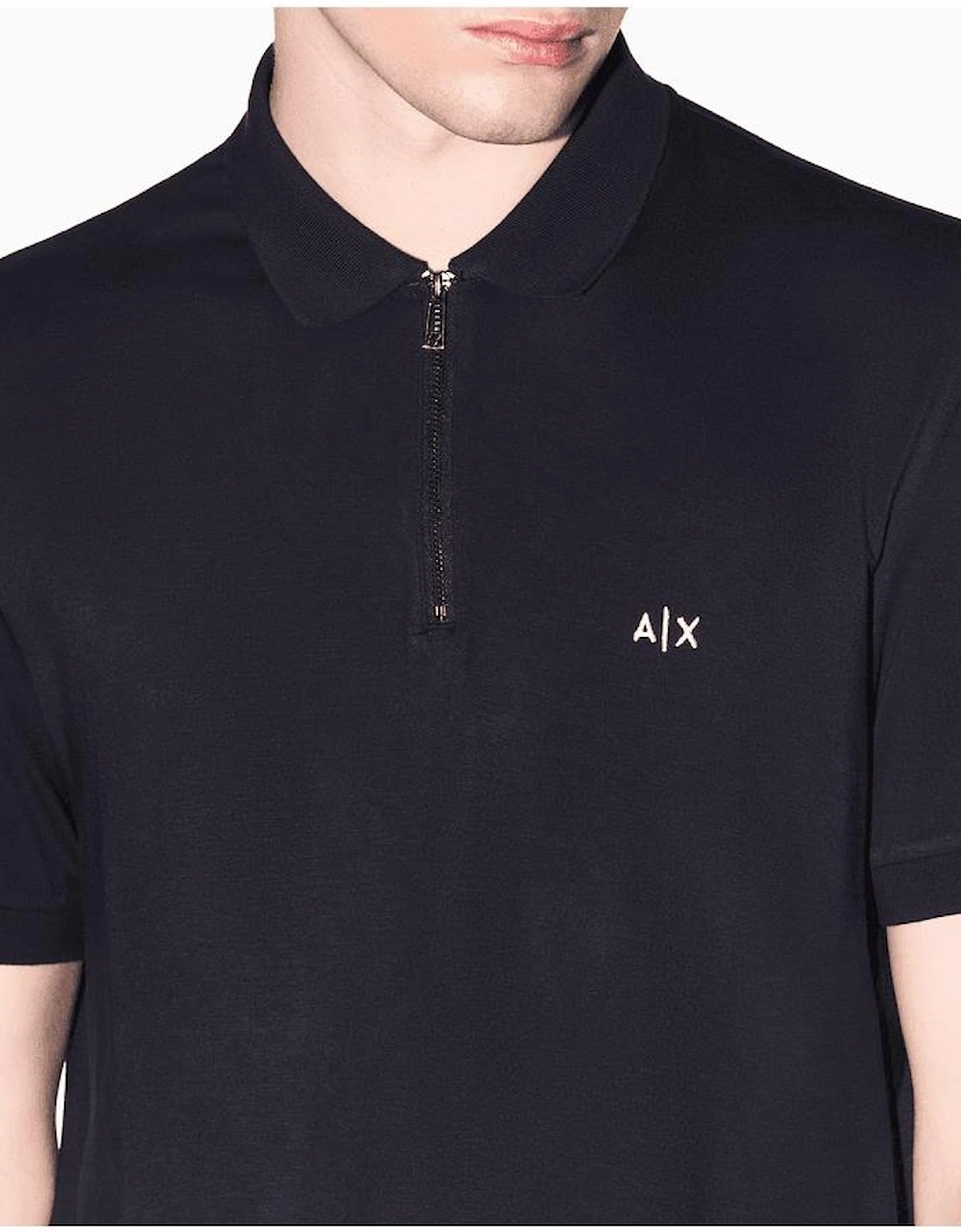 Slim Fit Stretch Technical Navy Zip Polo Shirt