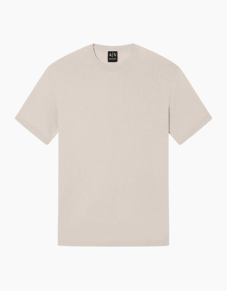 Slim Fit Textured Knitted Beige T-Shirt