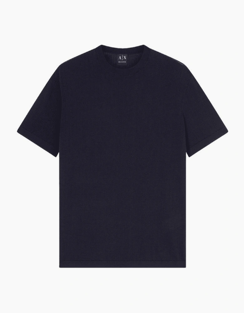 Slim Fit Textured Knitted Navy T-Shirt