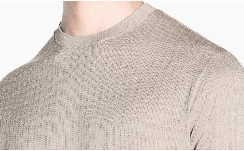 Slim Fit Textured Knitted Beige T-Shirt