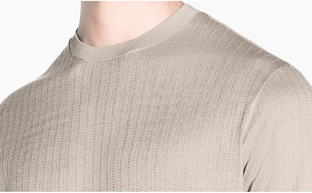 Slim Fit Textured Knitted Beige T-Shirt