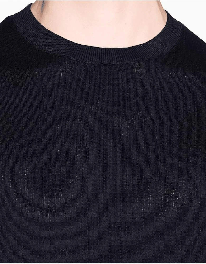 Slim Fit Textured Knitted Navy T-Shirt