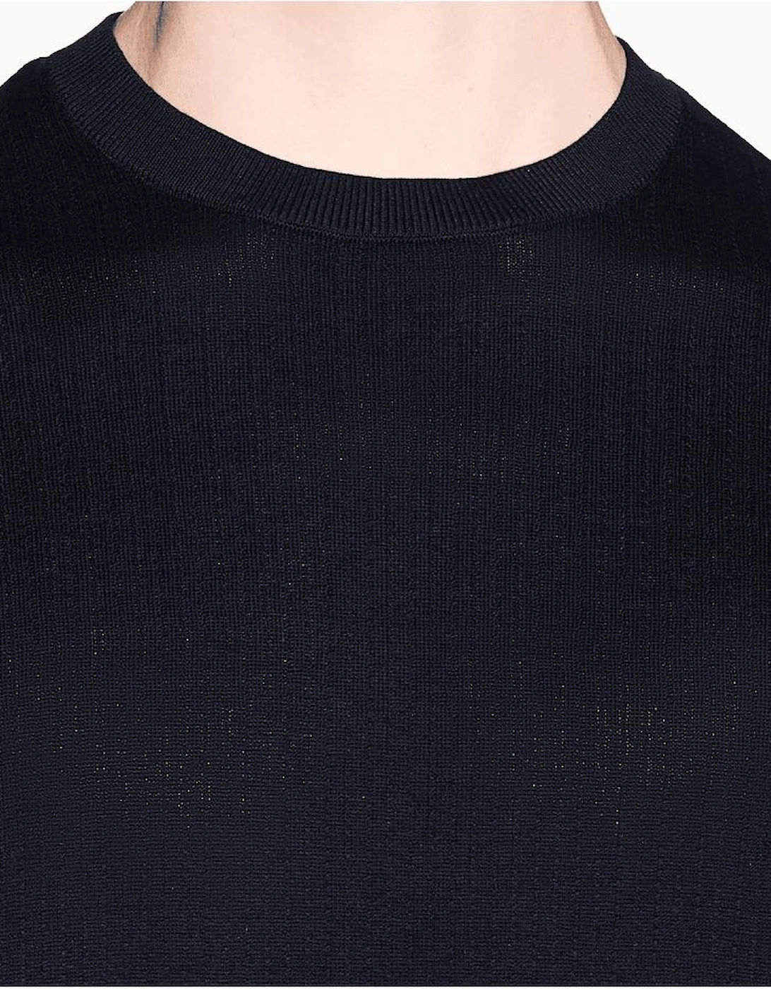 Slim Fit Textured Knitted Navy T-Shirt