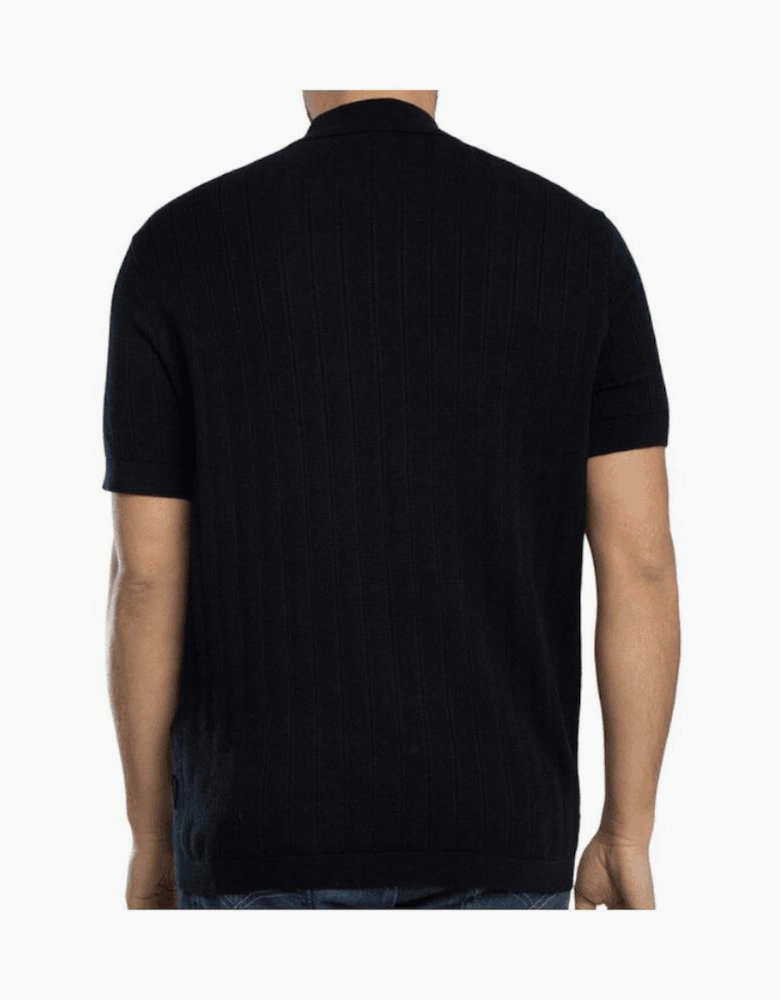 Regular Fit Textured Knitted Navy Zip Polo Shirt