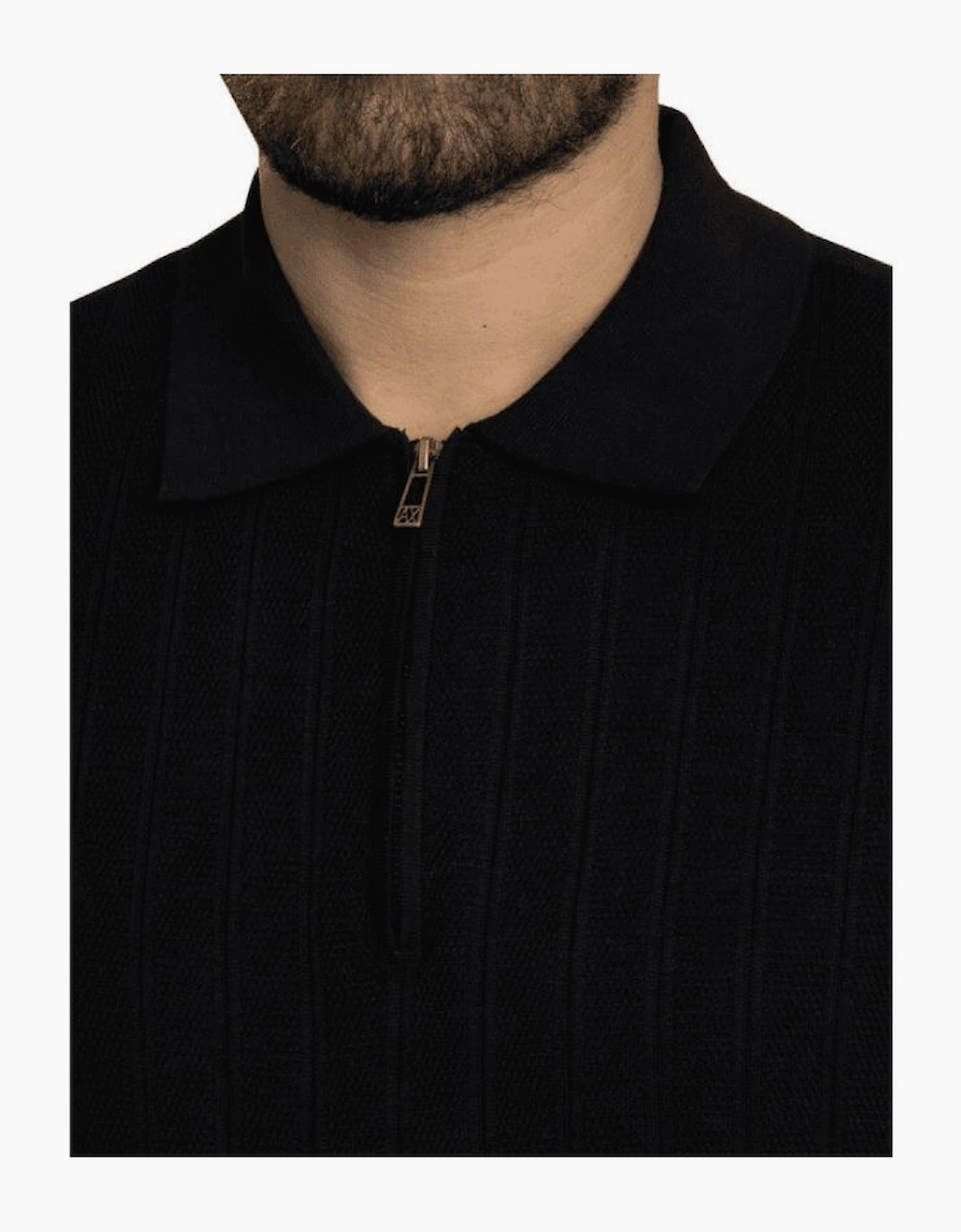 Regular Fit Textured Knitted Navy Zip Polo Shirt
