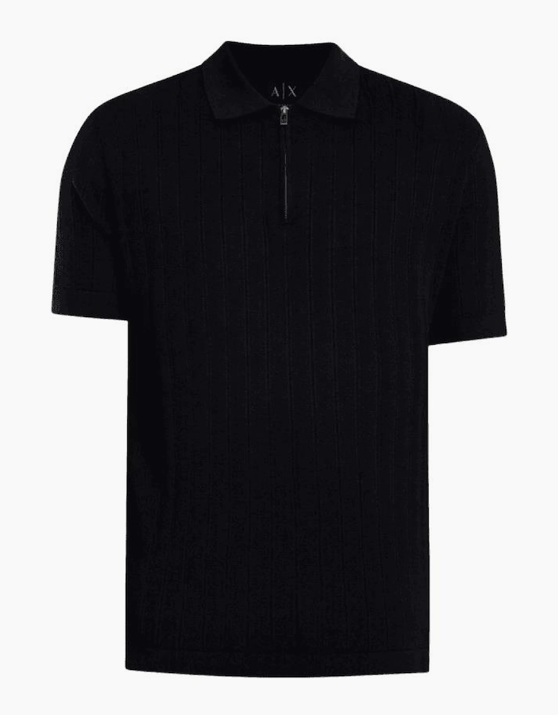 Regular Fit Textured Knitted Navy Zip Polo Shirt, 5 of 4