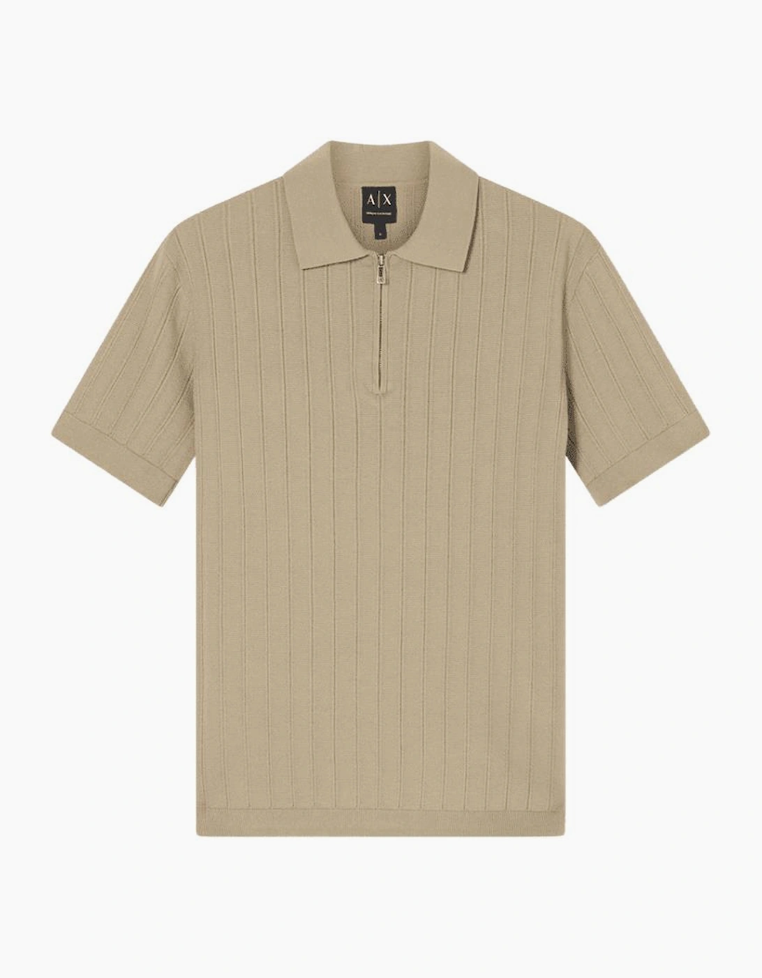 Regular Fit Textured Knitted Beige Zip Polo Shirt, 4 of 3