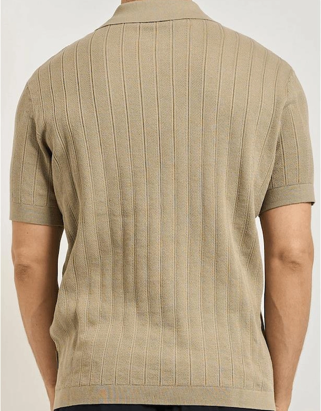 Regular Fit Textured Knitted Beige Zip Polo Shirt