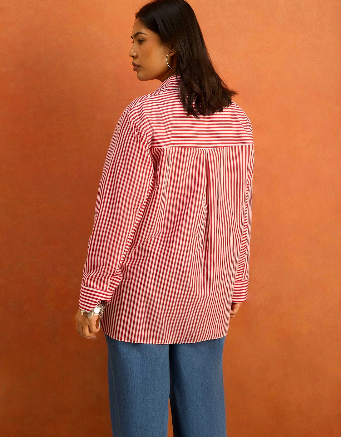 Red Striped Tencel Blend Shirt