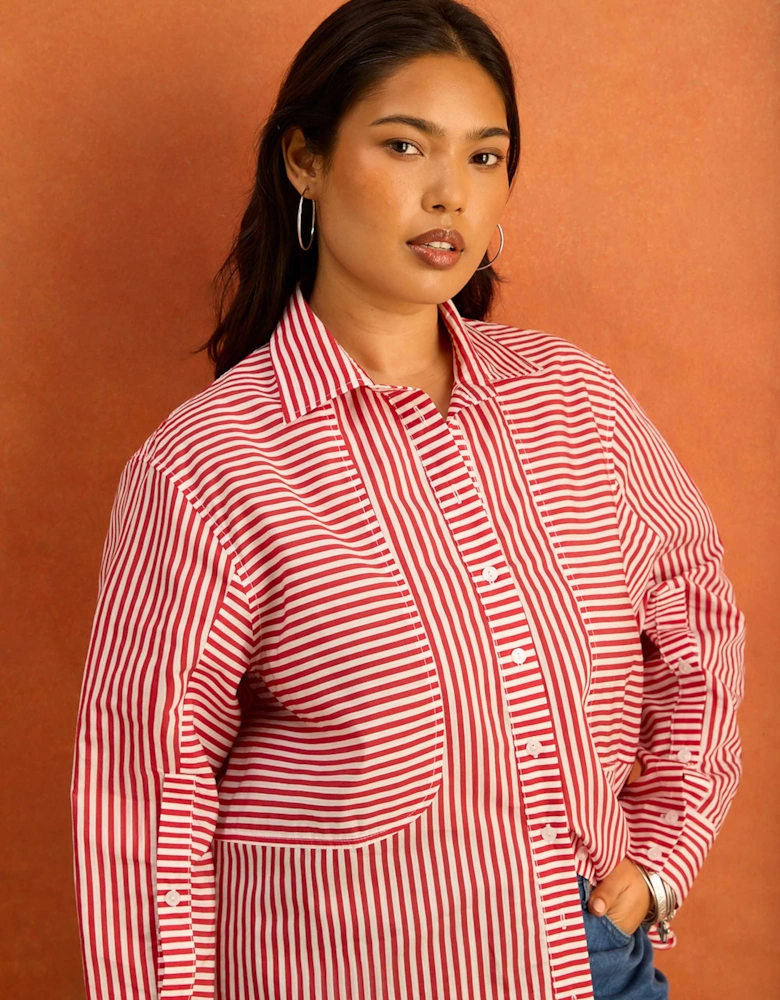 Red Striped Tencel Blend Shirt
