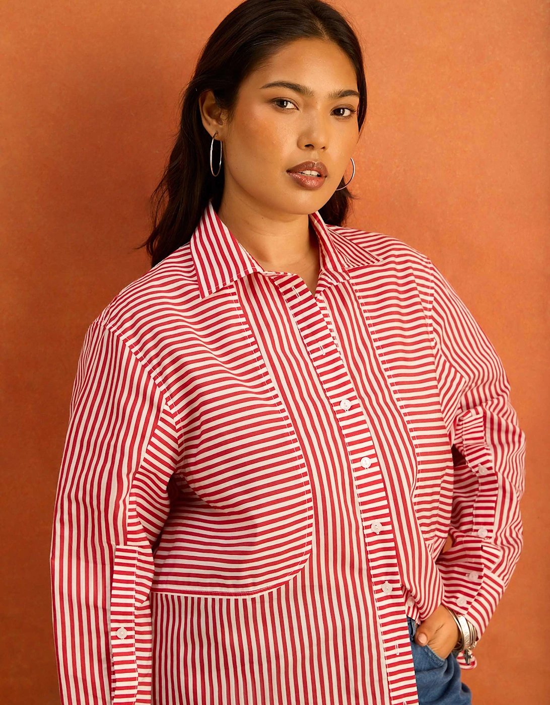 Red Striped Tencel Blend Shirt
