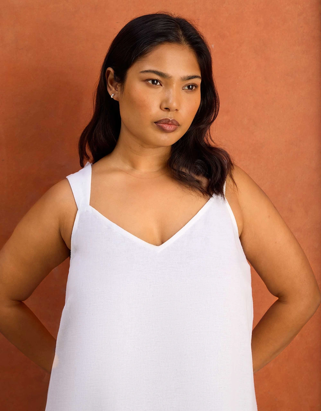 White Linen Blend Broderie Maxi Dress