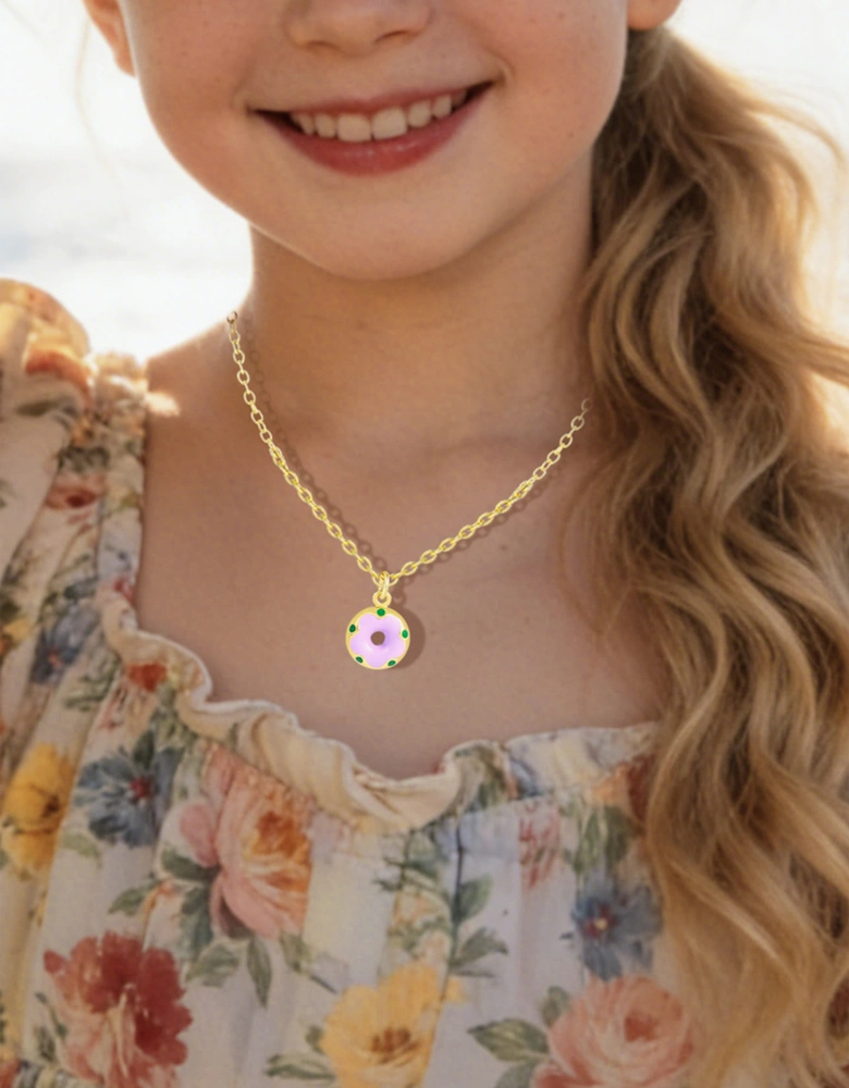 Secret Spoils Girls Purple Doughnut Flower Necklace in Gold (40cm)