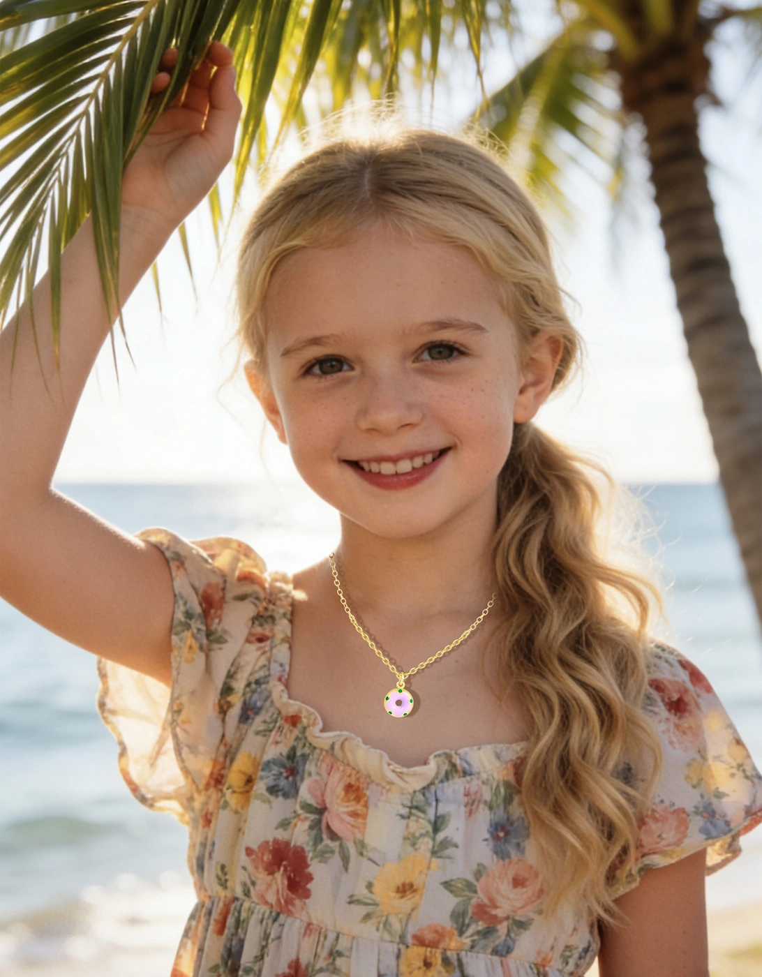 Secret Spoils Girls Purple Doughnut Flower Necklace in Gold (40cm)