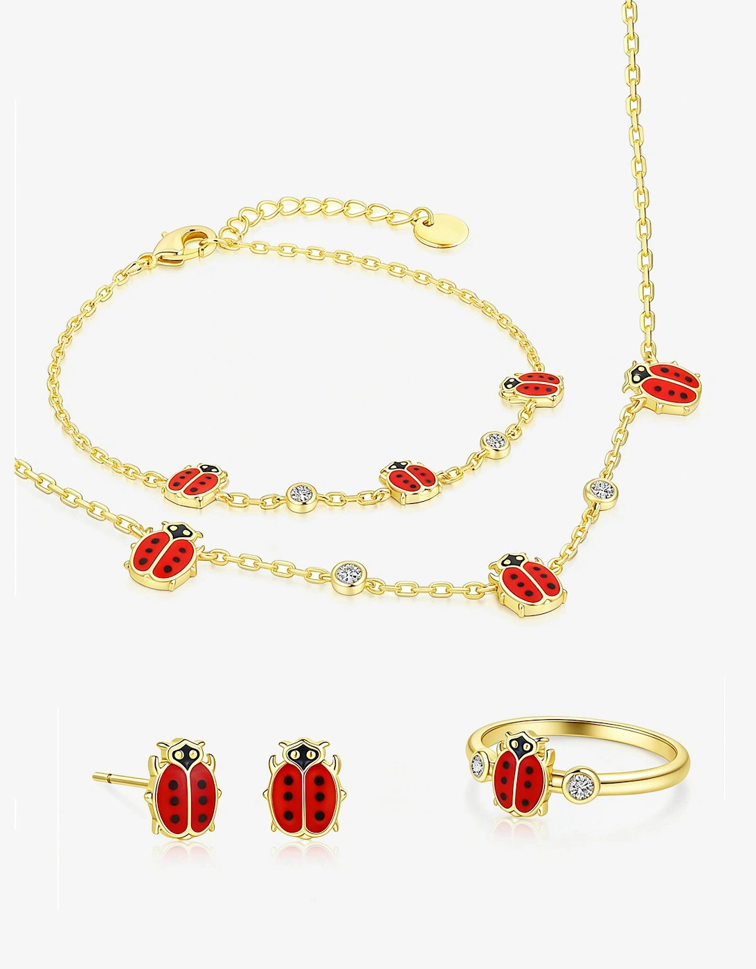 Secret Spoils Girls Red Ladybird Jewellery Set in Gold (40cm)
