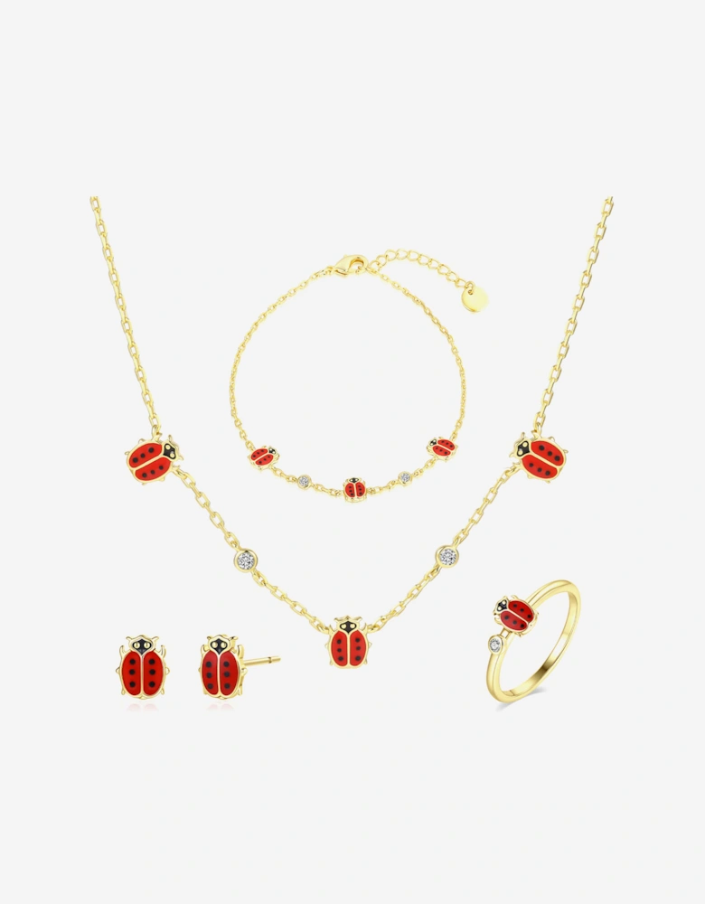 Secret Spoils Girls Red Ladybird Jewellery Set in Gold (40cm)
