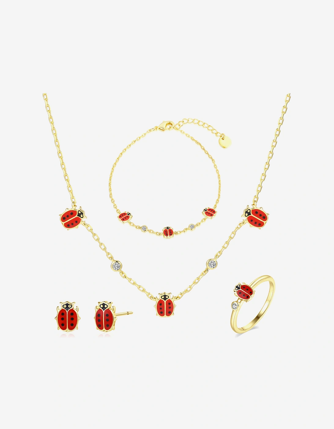 Secret Spoils Girls Red Ladybird Jewellery Set in Gold (40cm)