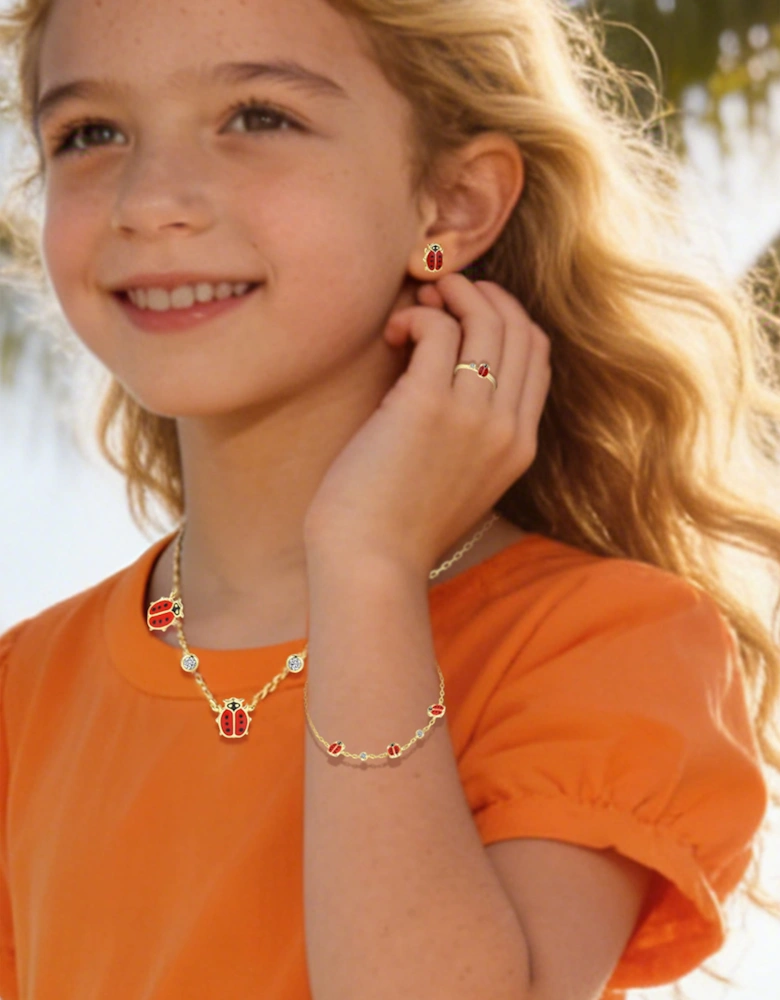 Secret Spoils Girls Red Ladybird Jewellery Set in Gold (40cm)