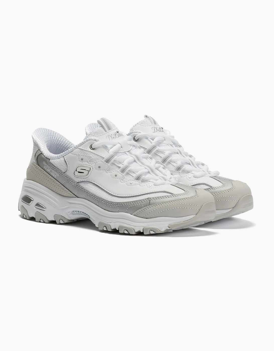 Skechers Slip-Ins D'Lites Smooth Women's Silver/White Trainers, 9 of 8