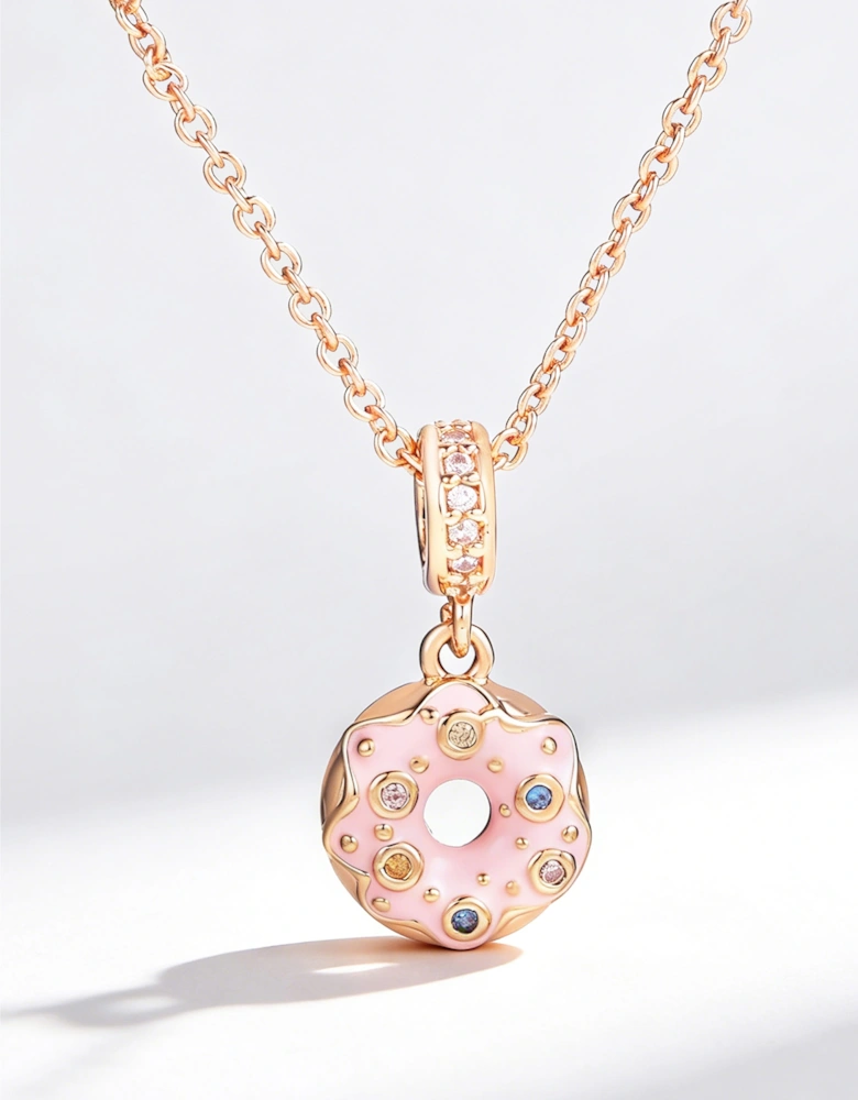 Secret Spoils Girls Pink Doughnut Flower Necklace in Gold (40cm)