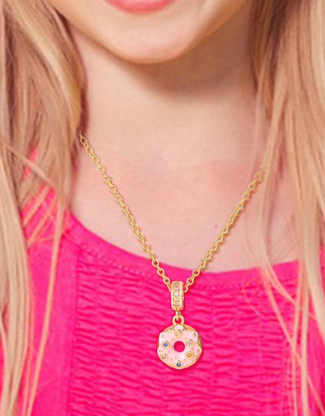 Secret Spoils Girls Pink Doughnut Flower Necklace in Gold (40cm)