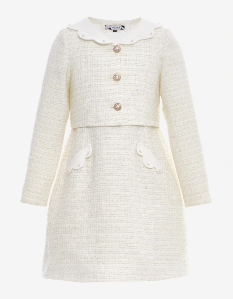 FLOREL Girls Jacket and Dress Set in Ivory
