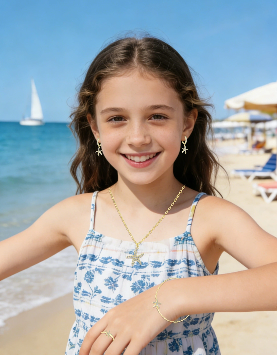 Secret Spoils Girls 5 Piece Starfish Jewellery Set in Gold (40cm)