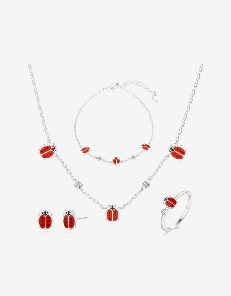 Secret Spoils Girls Red Ladybird 5 Piece Jewellery Set in Silver (40cm)