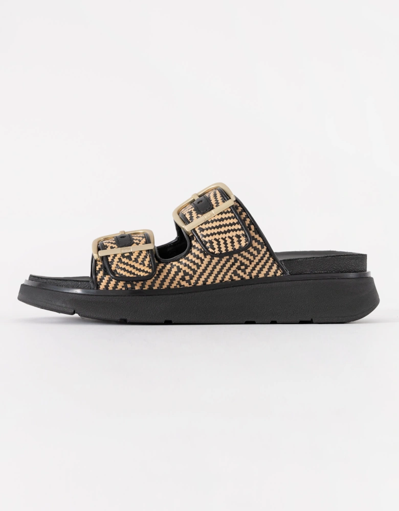 FitFlop Womens GEN-FF Buckle Graphic-Weave Two-Bar Slides - Black 001