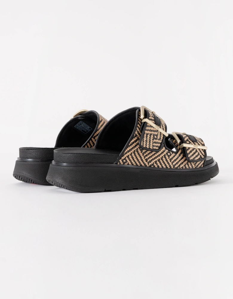 FitFlop Womens GEN-FF Buckle Graphic-Weave Two-Bar Slides - Black 001