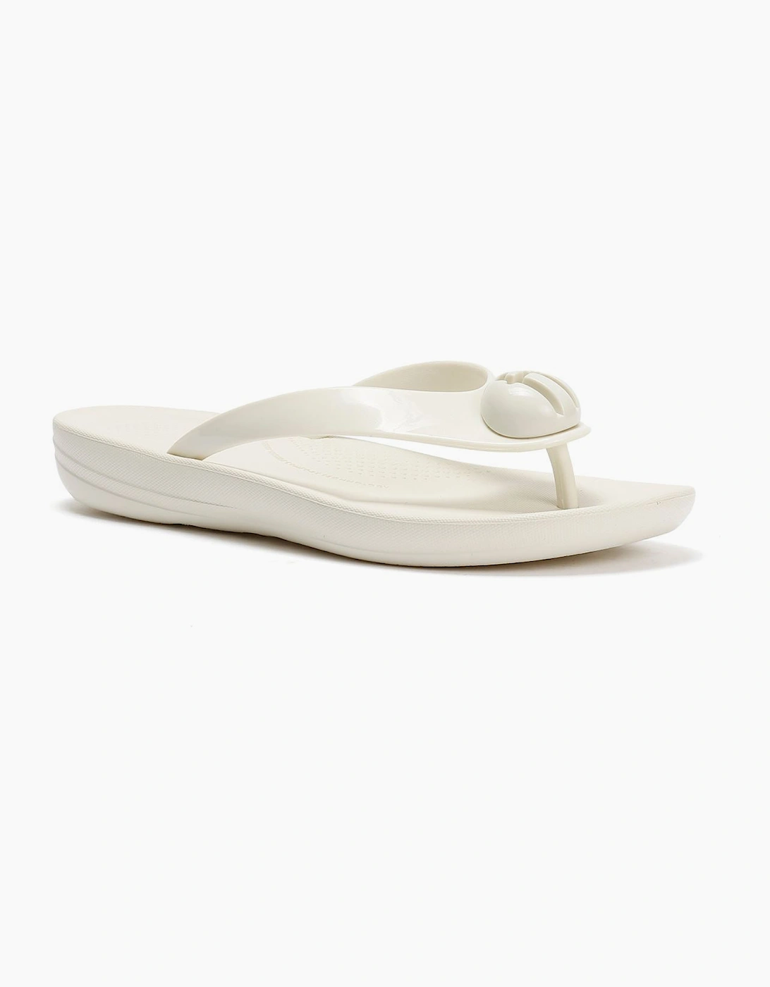 FitFlop Iqushion Glossy Button Women's Cream Flip Flops