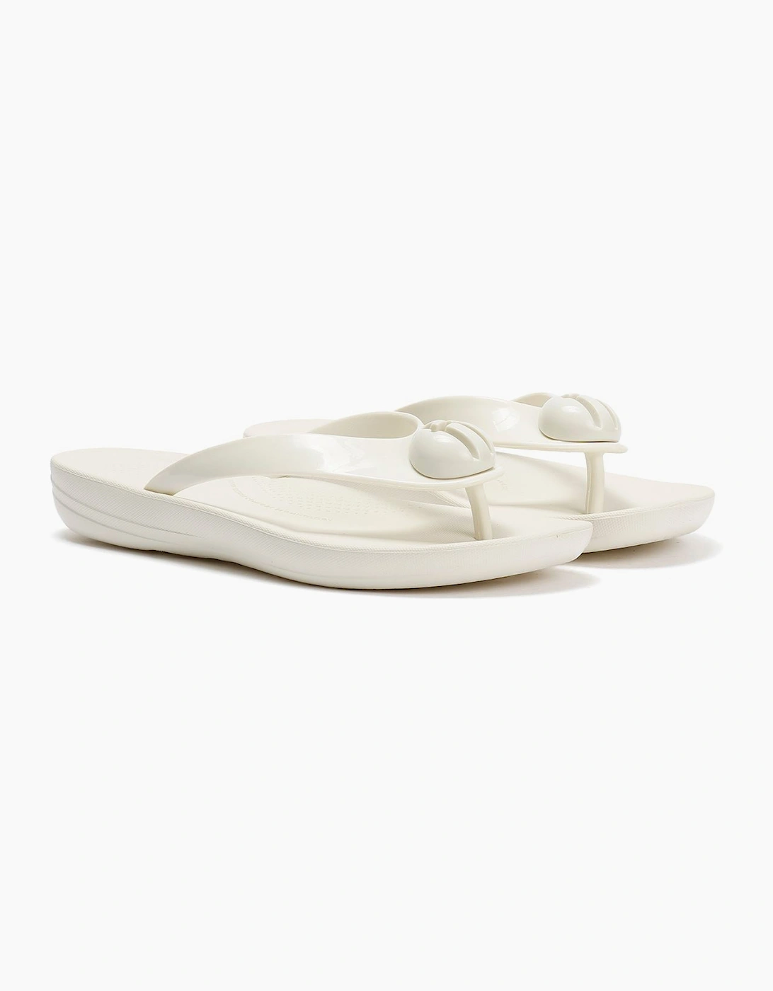 FitFlop Iqushion Glossy Button Women's Cream Flip Flops