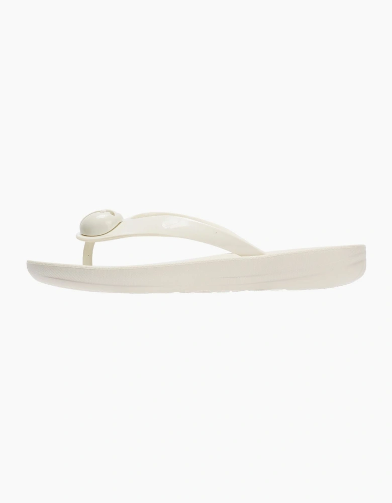 FitFlop Iqushion Glossy Button Women's Cream Flip Flops