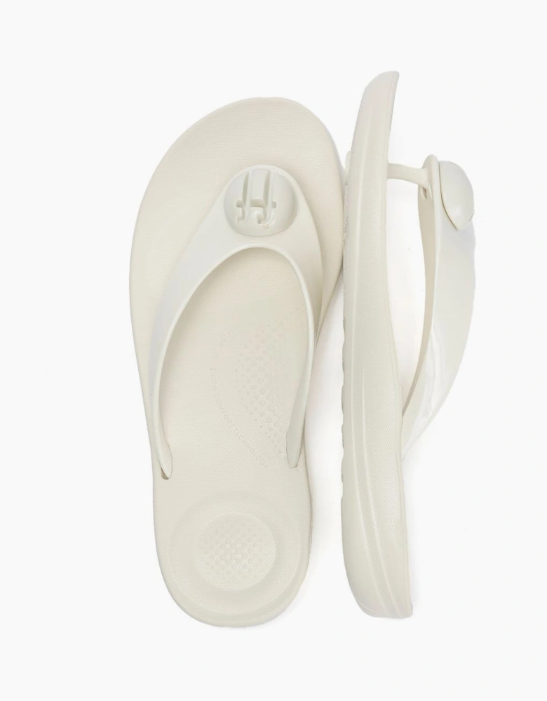 FitFlop Iqushion Glossy Button Women's Cream Flip Flops