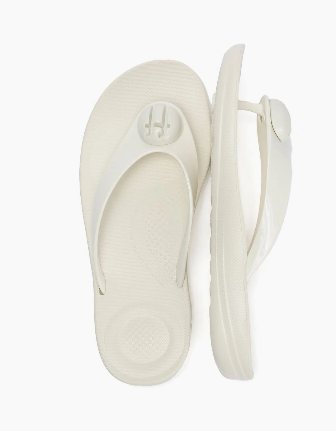 FitFlop Iqushion Glossy Button Women's Cream Flip Flops