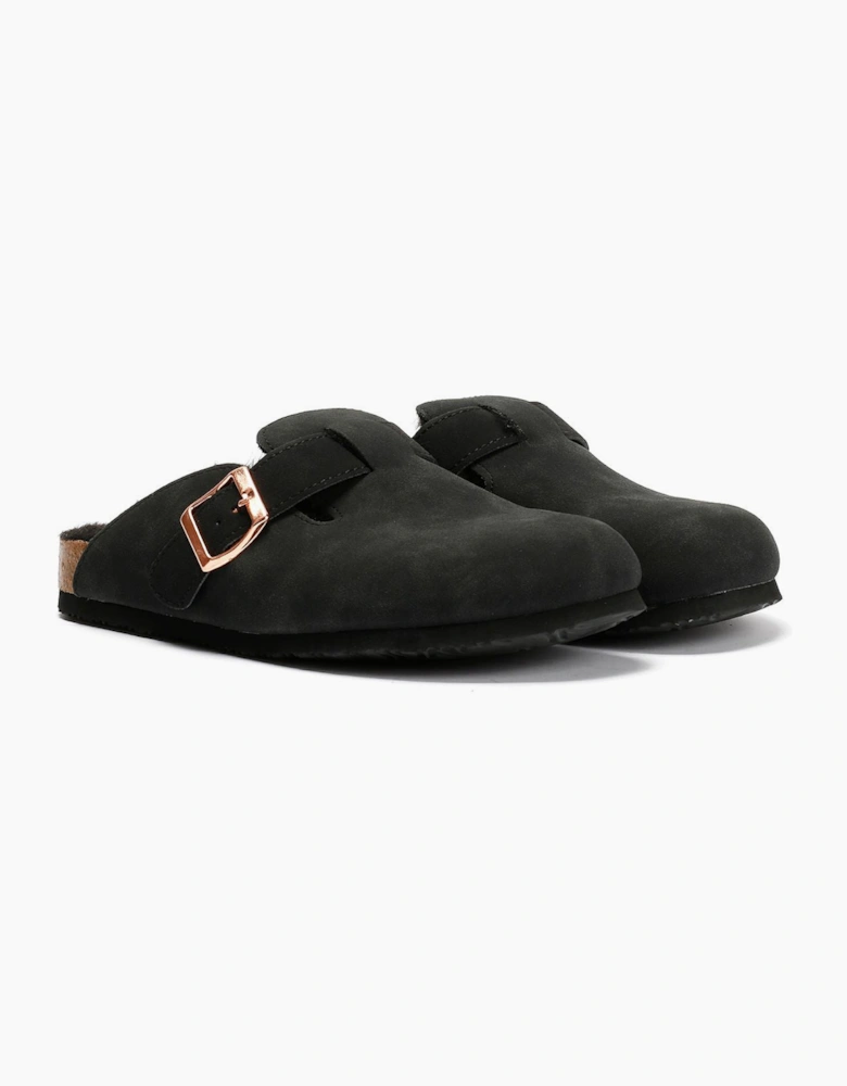Penguin Poppy Fur Suede Women's Black Mules