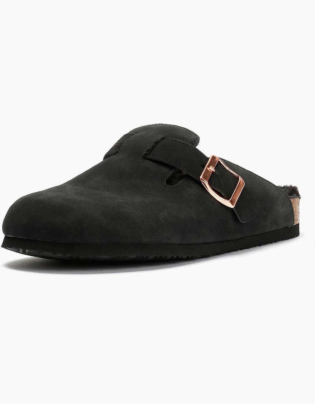 Penguin Poppy Fur Suede Women's Black Mules
