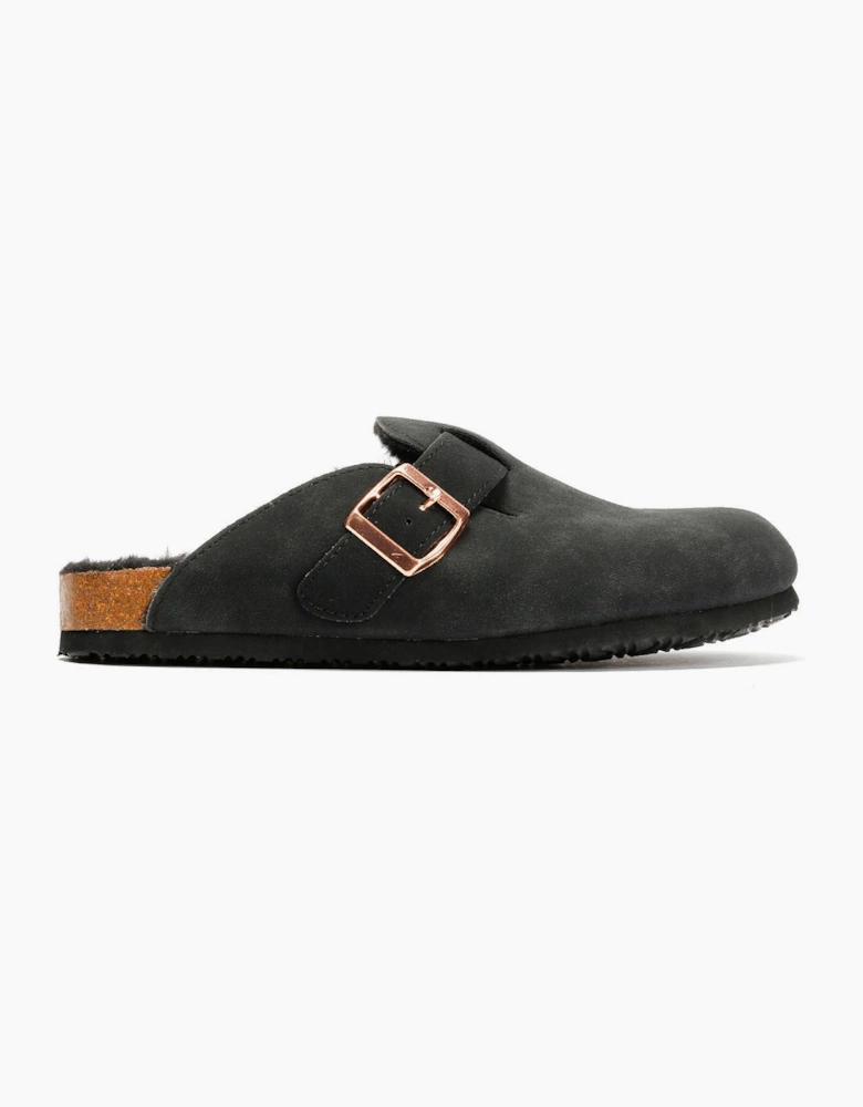Penguin Poppy Fur Suede Women's Black Mules