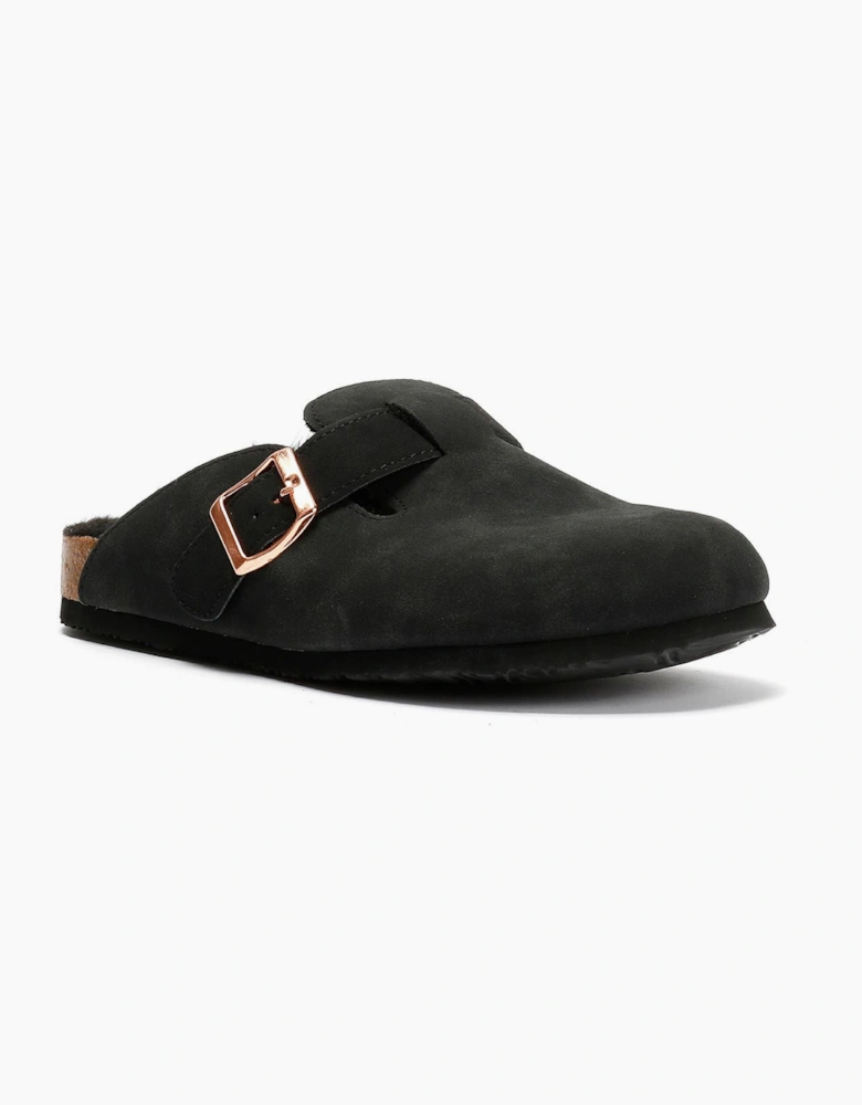 Penguin Poppy Fur Suede Women's Black Mules