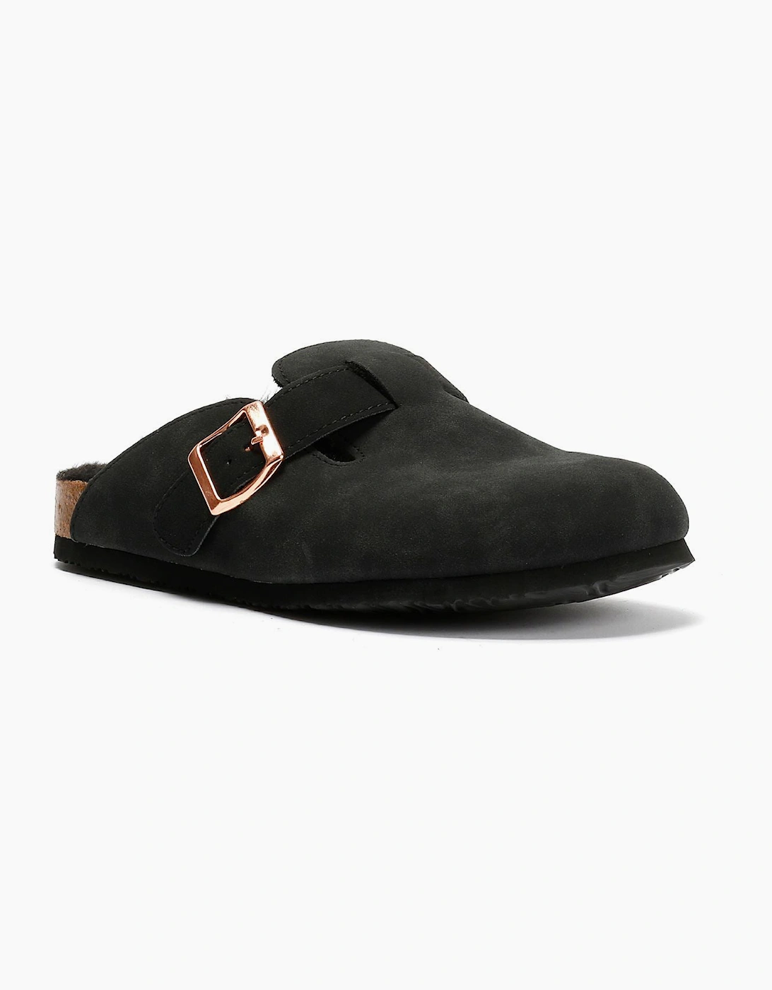 Penguin Poppy Fur Suede Women's Black Mules