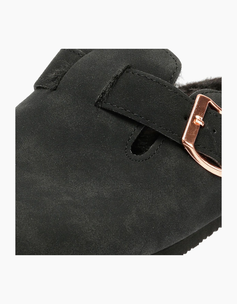 Penguin Poppy Fur Suede Women's Black Mules