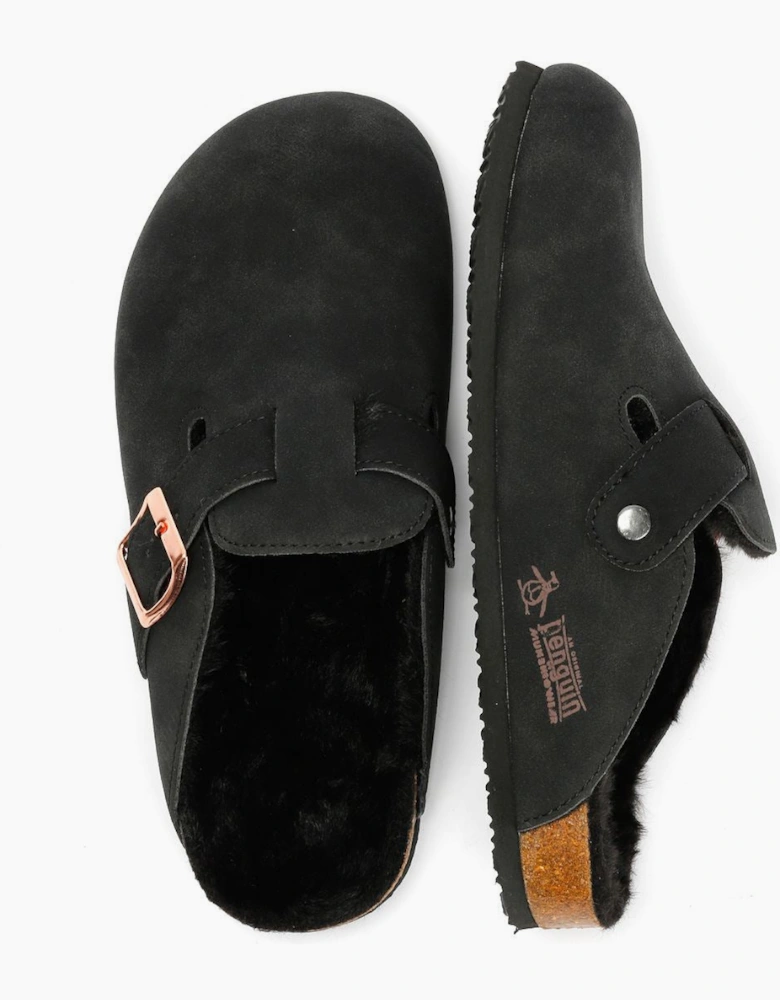 Penguin Poppy Fur Suede Women's Black Mules
