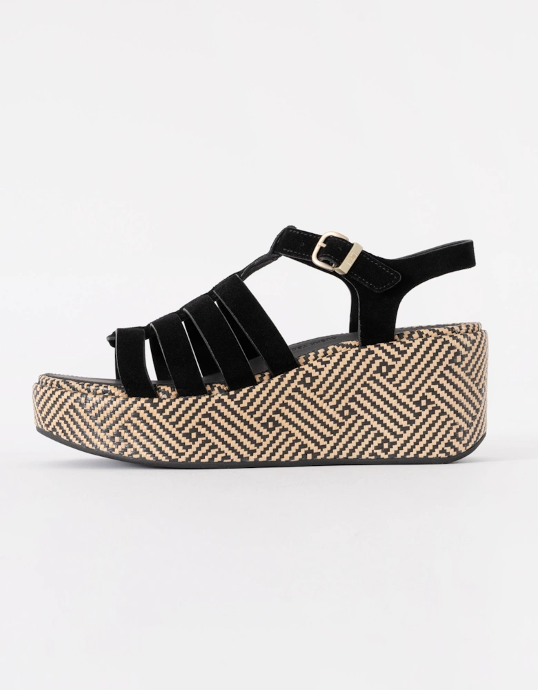 FitFlop Womens PLATFFORMS Graphic-Weave Suede Fisherman Sandals - Black 001