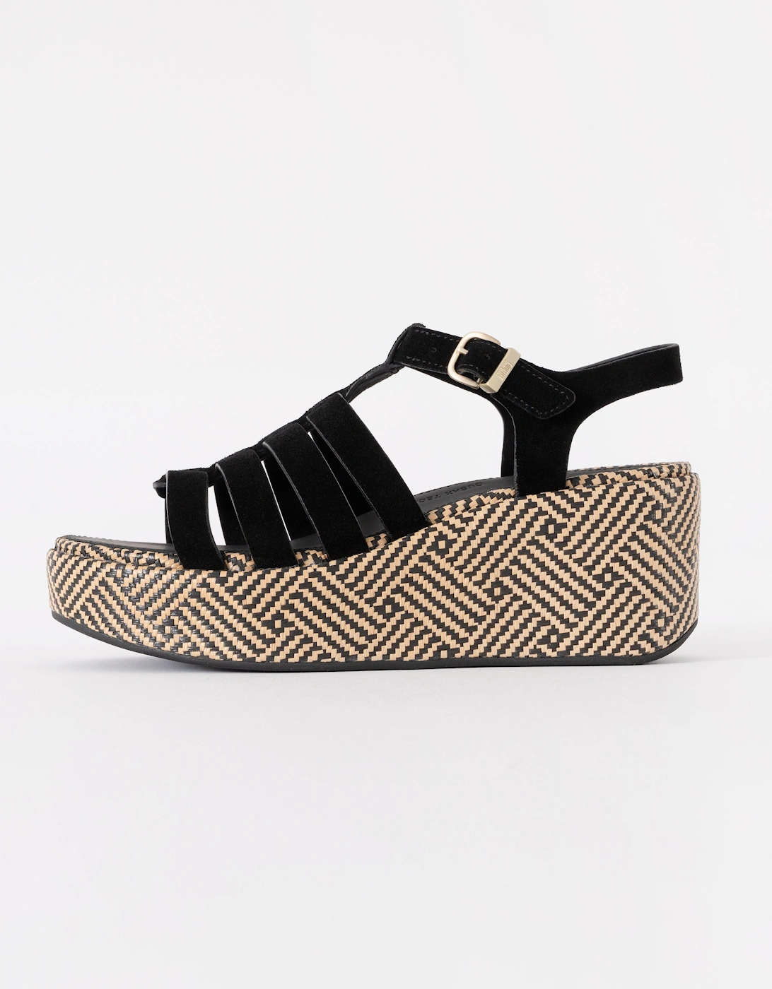 FitFlop Womens PLATFFORMS Graphic-Weave Suede Fisherman Sandals - Black 001