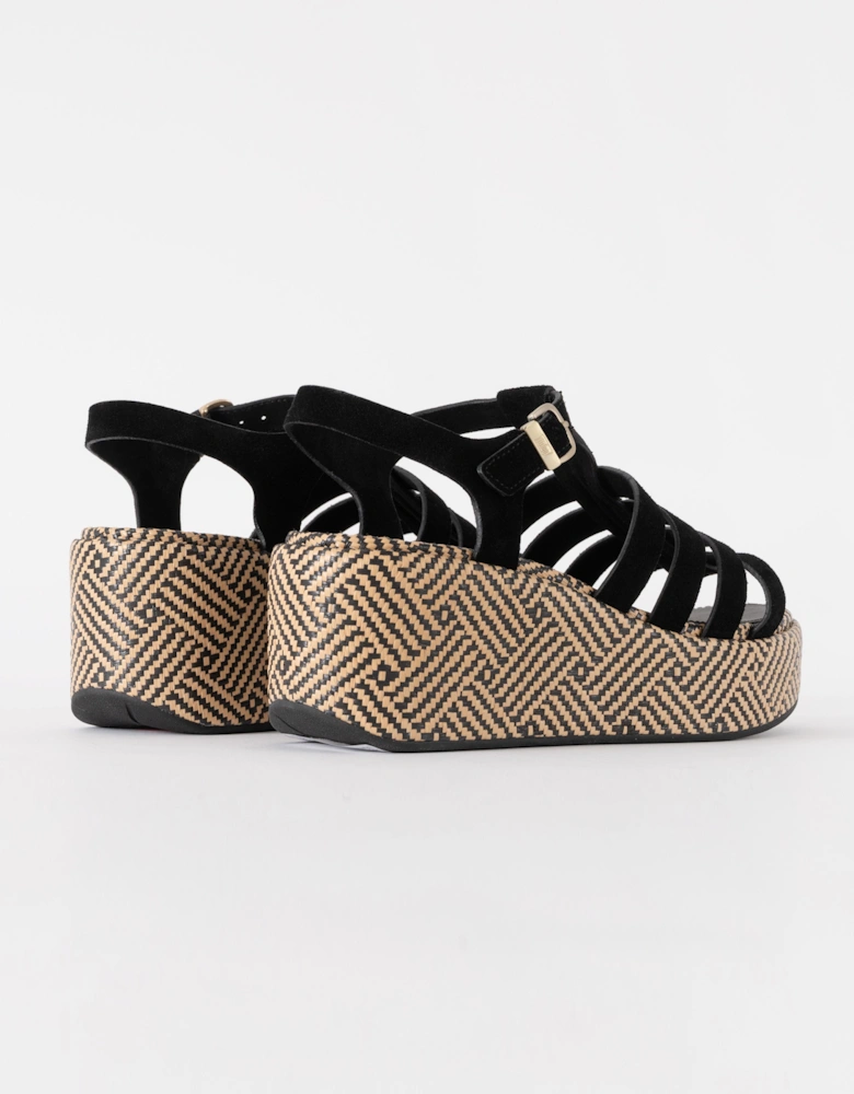 FitFlop Womens PLATFFORMS Graphic-Weave Suede Fisherman Sandals - Black 001