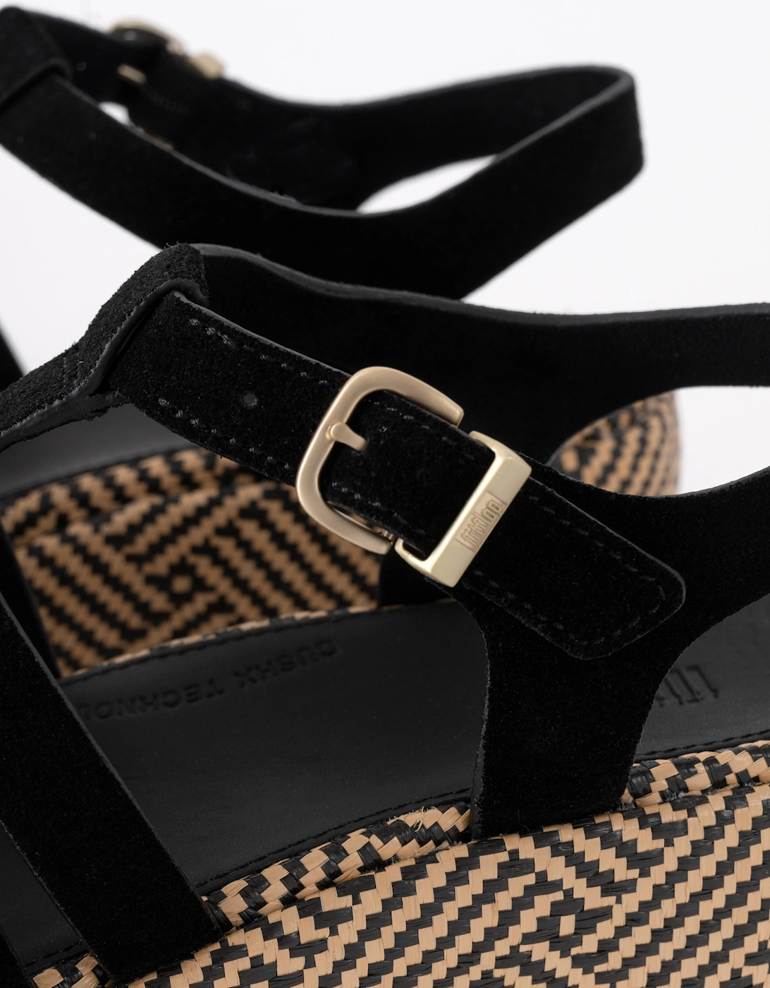 FitFlop Womens PLATFFORMS Graphic-Weave Suede Fisherman Sandals - Black 001