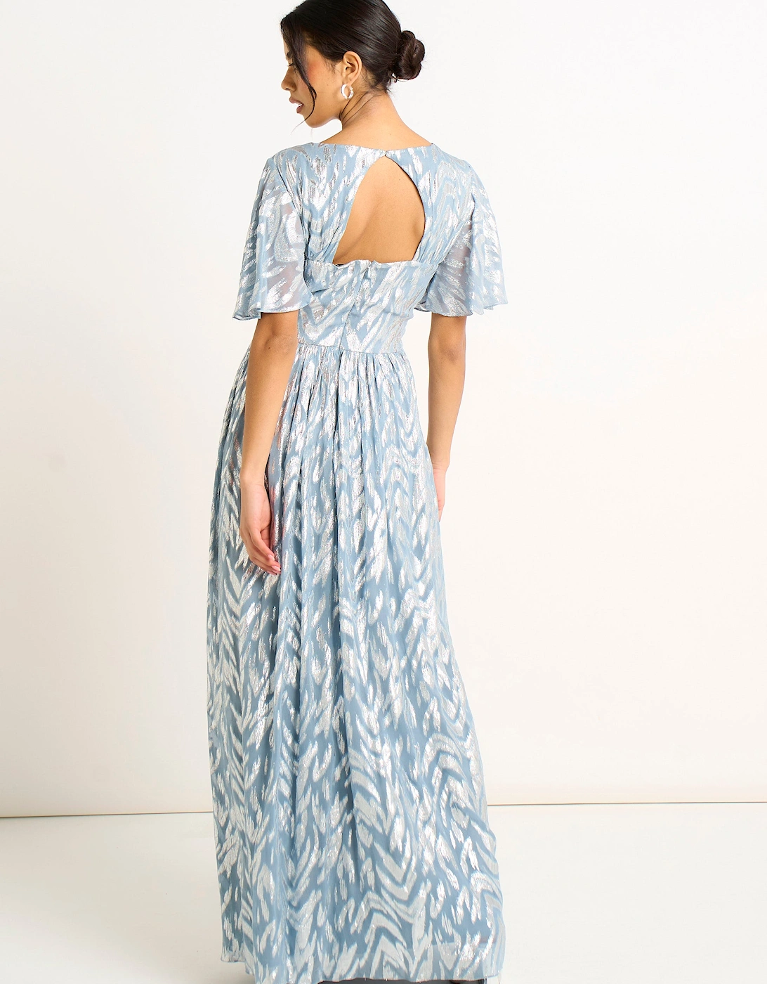 Blue Flowy Abstract Print Slit Maxi Dress