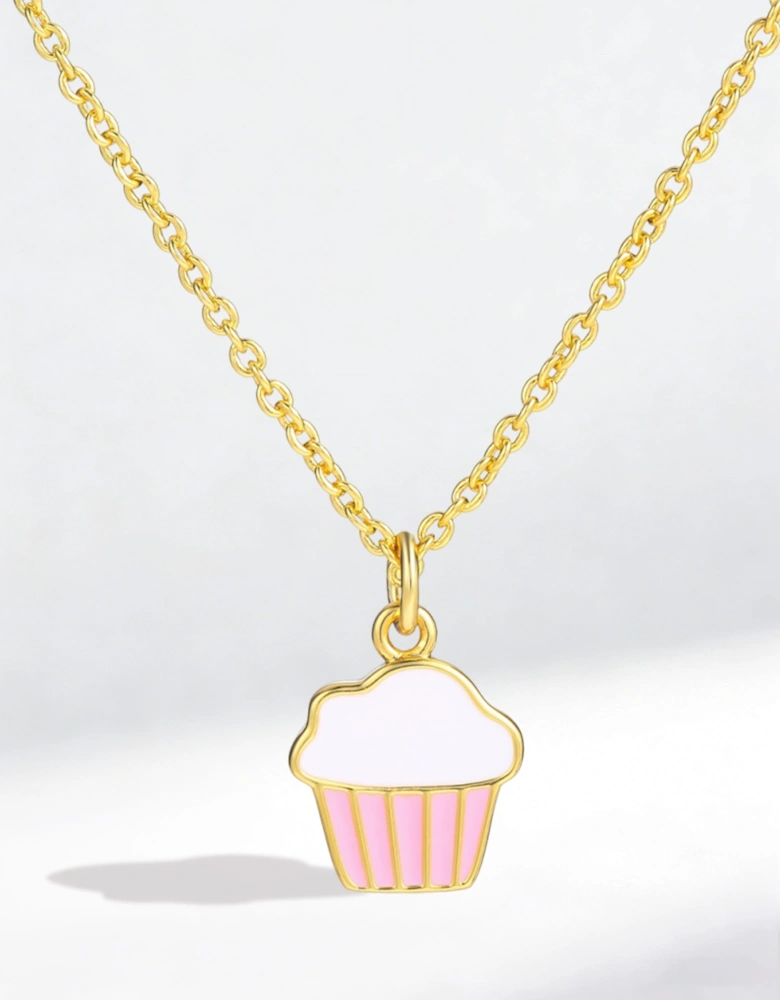 Secret Spoils Girls Pink Cupcake Necklace in Gold (40cm)